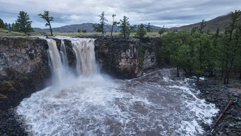 Time Lapse of a beautiful waterfall. Mongolia. Ulaan Tsutgalan Stock Footage 95740825