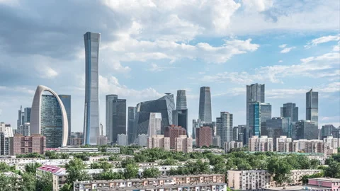 Time-lapse of Beijing architectural complex downtown CBD building flow cloud Stock Footage 246072891