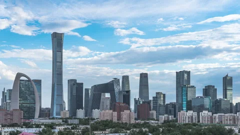 Time-lapse of Beijing architectural complex downtown CBD building flow cloud Stock Footage 246100728
