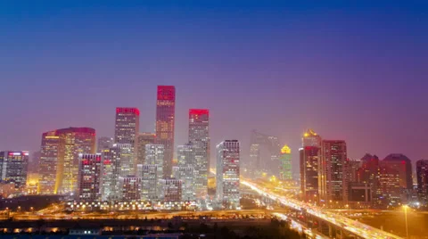 Time lapse of Beijing Central Business District skyline sunset,China Stock Footage 36437087