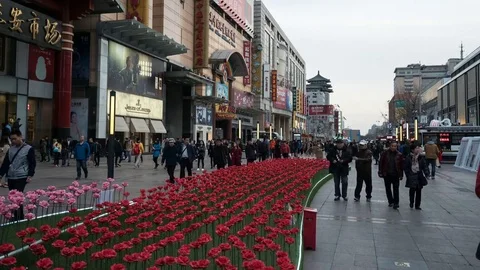 Time lapse of Beijing, crowded Wangfujing street in downtown Stock Footage 76345624