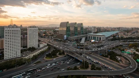 Time Lapse Beijing skyline at sunset Stock Footage 102085251