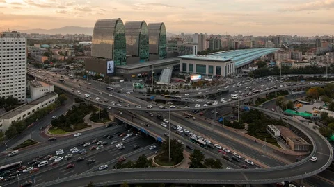 Time Lapse Beijing skyline at sunset Stock Footage 102329787