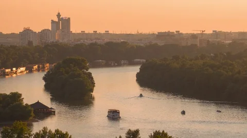 Time lapse of Belgrade waterfront at sunset Stock Footage 127813357