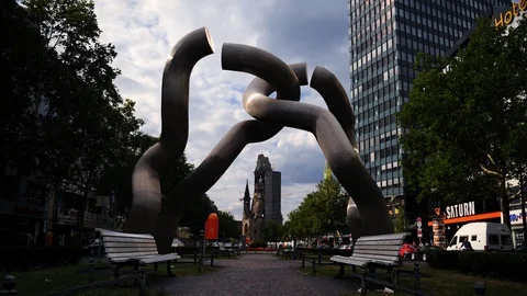 Time Lapse of Berlin Kaiser William Memorial German Sculpture and Cars Traffic Stock Footage 106075919