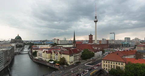 Time lapse of Berlin skyline with rain and storm in 4k Stock Footage 161979840