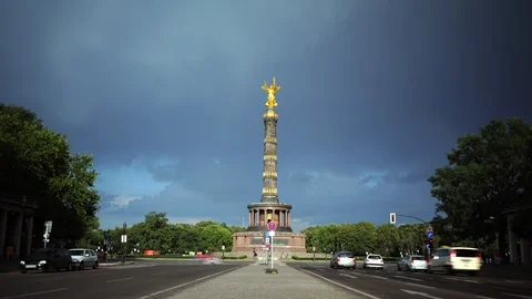Time Lapse of Berlin with Victory Column Germany Sightseeing and Cars Traffic Stock Footage 106439865