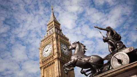 Time lapse of Big Ben and statue of Boadicea and Her Daughters Stock Footage 64657060