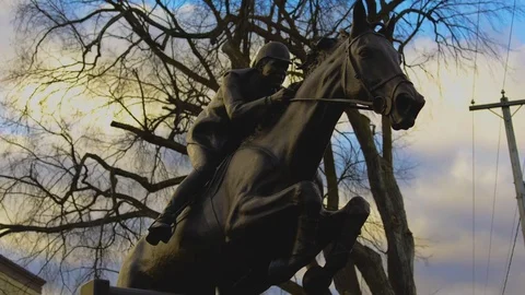 Time-lapse of the Big Ben statue in Perth Ontario. Ian Millar sits atop. Stock Footage 84545830