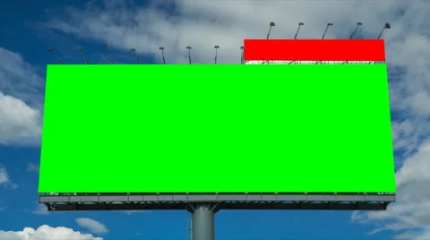 Time lapse big billboard and cloud float in sky (2 shot, green and white screen) Stock Footage 40245395