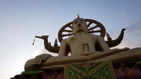 Time lapse of Big Buddha Temple on Koh Samui. Blue sky. Moving clouds. Sunset. Stock Footage 127480225