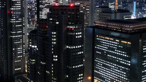 Time Lapse of the Big City Skyscrapers with Lights turning on. Stock Footage