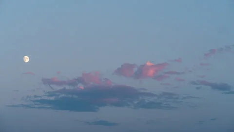 Time Lapse Of Big Moon Rising Or Moving Through Warm Air In The Night Sky A.. Stock Footage 345088100