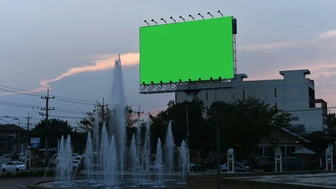 Time lapse Billboard green screen on sidelines at evening,  Stock Footage 103371404