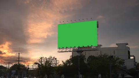 Time lapse Billboard green screen on sidelines at evening,  Stock Footage 103373314