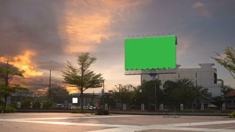 Time lapse Billboard green screen on sidelines at evening,  Stock Footage 103373640