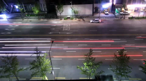 Time lapse Bird view of Night traffic in Seoul Stock Footage 45459646