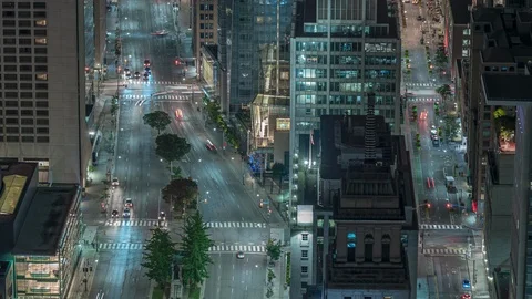 Time lapse birds eye view of downtown city streets with traffic 02 Stock Footage 116526882