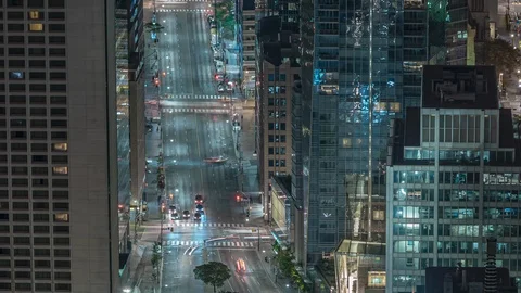 Time lapse birds eye view of downtown city streets with traffic 03 Video stock 116526914