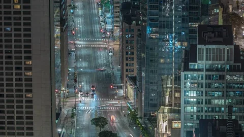 Time lapse birds eye view of downtown city streets with traffic 04 Vídeo Stock 116526937