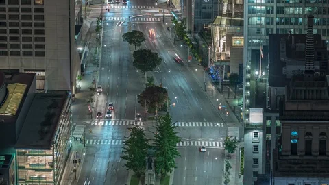 Time lapse birds eye view of downtown city streets with traffic 05 Stock Footage 116526948