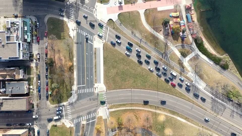 Time Lapse Bird's Eye View of an Active Intersection with Cars and People 4K 스톡 동영상 119492343