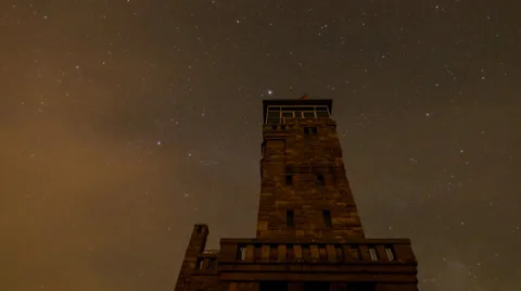 Time Lapse "Bismarkturm Hornisgrinde" in front of the milky way Stock Footage 39002070