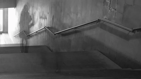 Time Lapse of black and white pictures of walking people on the stairs. Camera Stock Footage 83521793