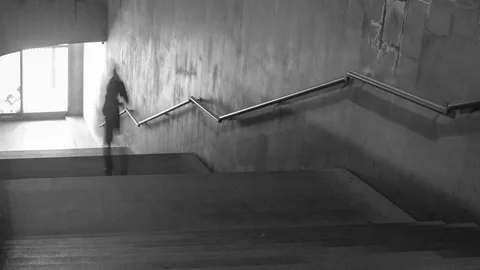 Time Lapse of black and white pictures of walking people on the stairs Stock Footage 83522437