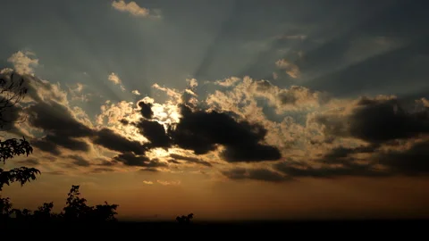 Time lapse of black clouds and Beautiful sunset with colorful orange clouds Stock Footage 296206716