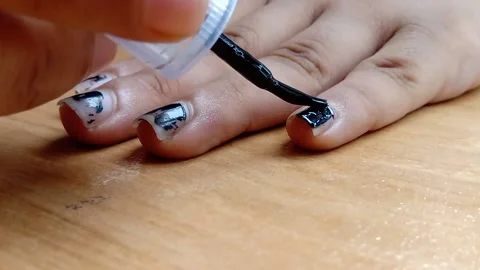 Time lapse of Black Nail polish applied on the hand nails. Stock Footage 133511585