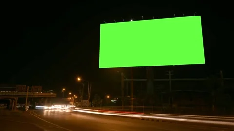Time Lapse of Blank Billboard with a Green Screen with light trail Stock Footage 252376113