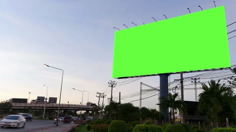 Time Lapse of Blank Billboard with a Green Screen with light trail Stock Footage 252376211