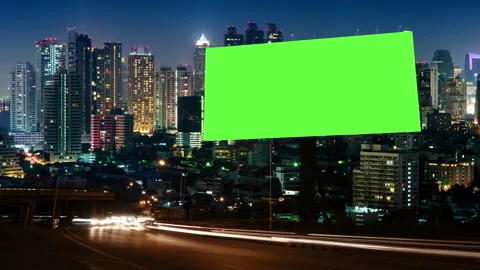 Time Lapse of Blank Billboard with a Green Screen with light trail Stock Footage 252376228