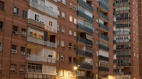 Time lapse from block to apartment at nightfall, Stock Footage 100230946