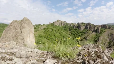 Time lapse of blooming spring landscape in Birtvisi canyon, lush green clif.. Stock Footage 311126492