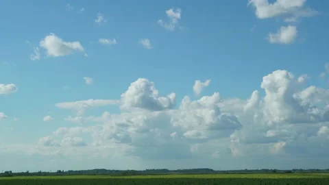 Time Lapse of Blue Clear Sky and White Clouds in a Green Field on A Sunny Day. T Stock Footage 161222721