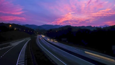 TIME LAPSE BLUE HOUR AND SUNSET IN MAGENTa/RED COLOUR h264-420 4KUHD 29.97 HQ Stock Footage 91892583
