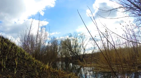 Time-lapse of  Blue Sky and River Flow. Countryside. Stockbeeldmateriaal 36879033