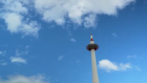 Time lapse blue sky and cloud in summer season with Kyoto tower Stock Footage 272468116