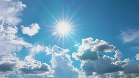Time lapse of blue sky with clouds movement and sun shines Stock Footage 164233570