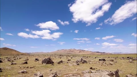 Time lapse of blue sky with clouds in steppe of Mongolia. Stock Footage 296821177