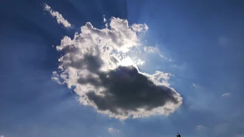 Time lapse of a blue sky landscape with a sun behind a cloud Stock Footage 158928276
