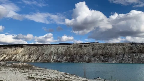 Time Lapse Blue Sky White Clouds and Lake Stock Footage 105155148