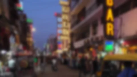 Time lapse blurred video of the busy Main Bazar road in Delhi, India. Stock Footage 300082006