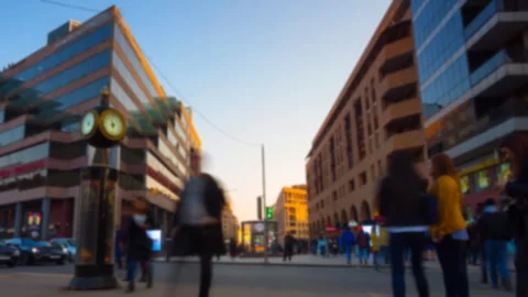 Time Lapse blurred video of walking people and moving cars Stock Footage 254901414