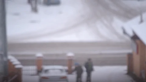 Time lapse of a blurred wintry road in a city Stock Footage 87857286