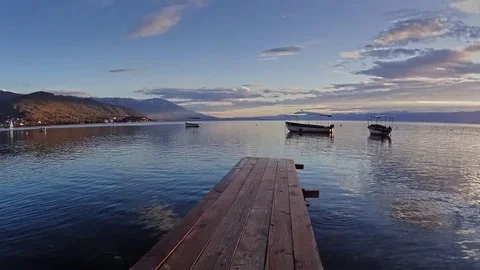 Time lapse of boats floating in calm water of Lake Ohrid, Macedonia Video stock 80945740