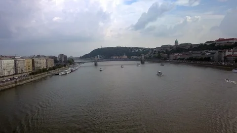 Time lapse of boats going down the Danube River in Budapest Stock Footage 114666835