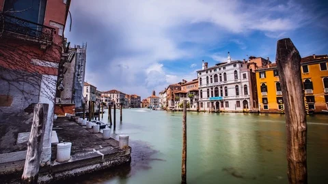Time Lapse - Boats Going Through Canal Grande in Venice Italy - 4K Stock Footage 112163126
